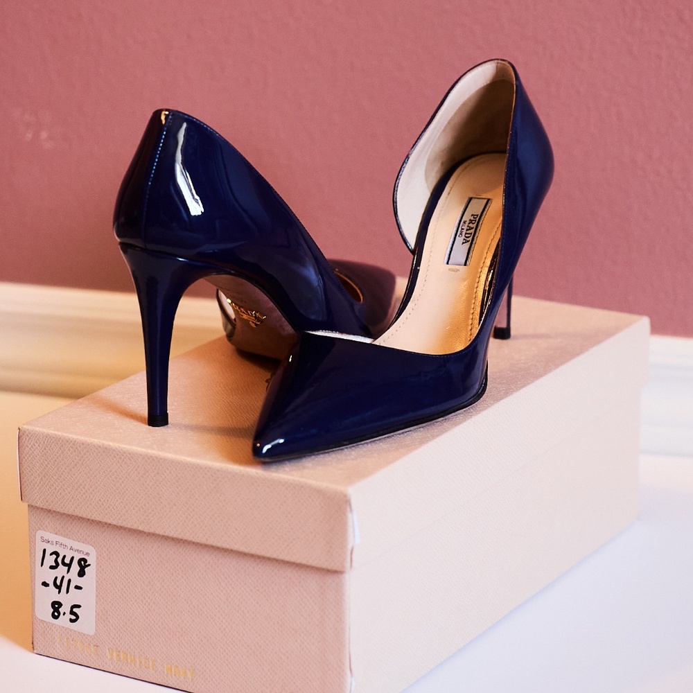 Prada Navy Blue Patent Leather Pumps Size 8.5